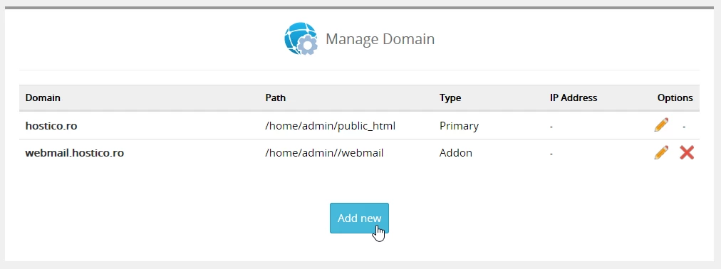 Adaugare stergere manage domains