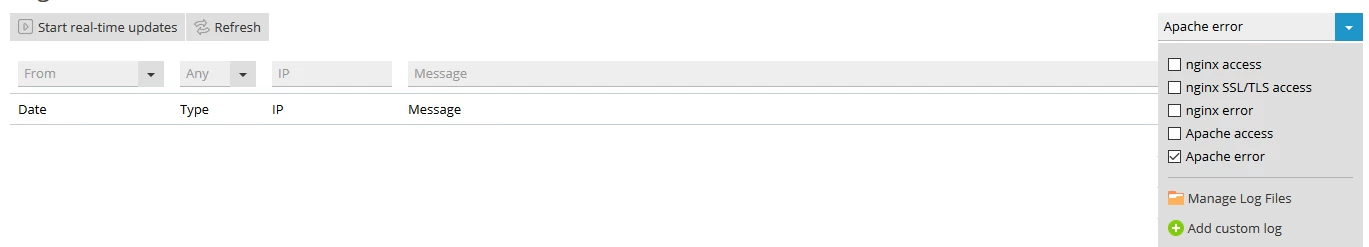 Vizualizarea logurilor &icirc;n timp real Plesk
