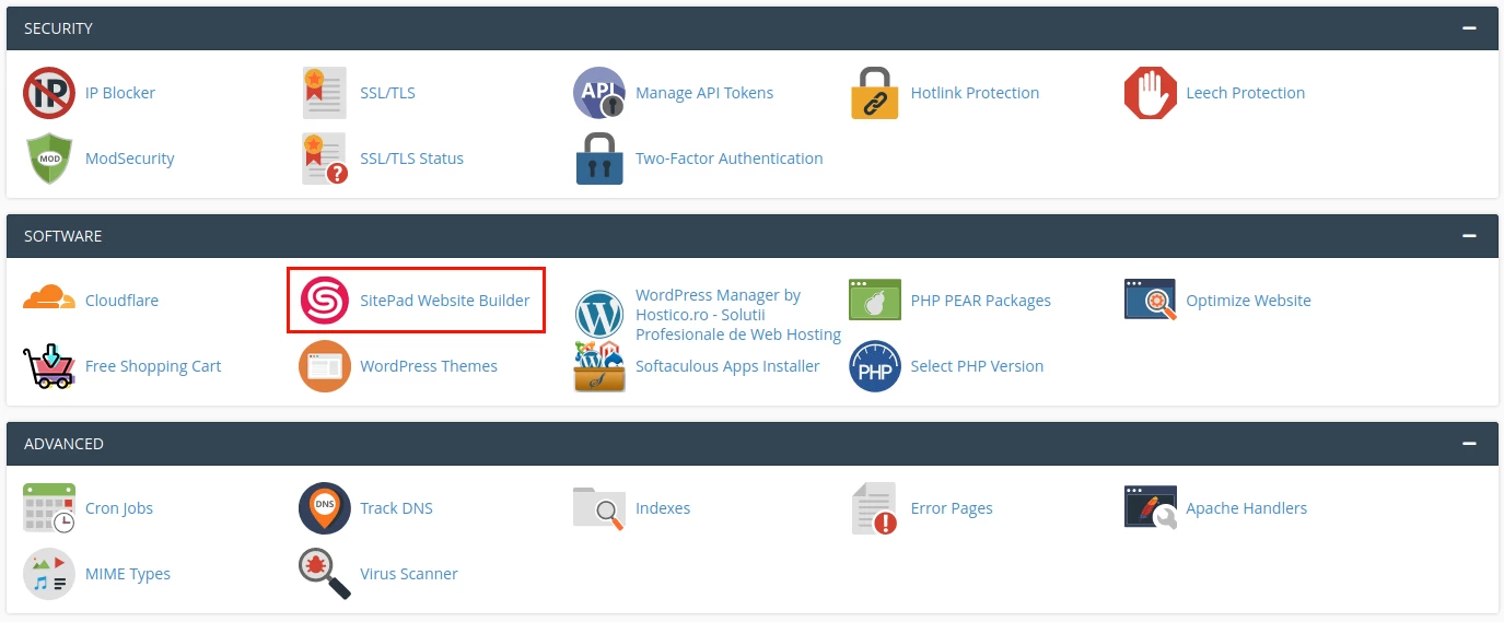 Meniul cPanel
