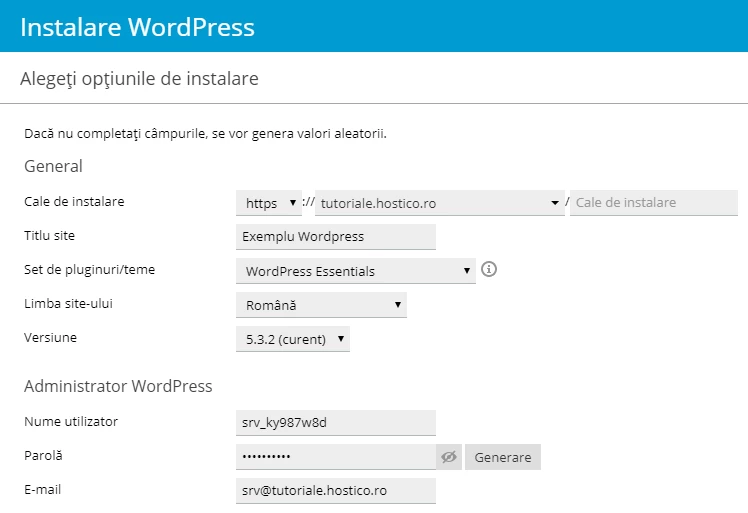 Optiuni de instalare Wordpress
