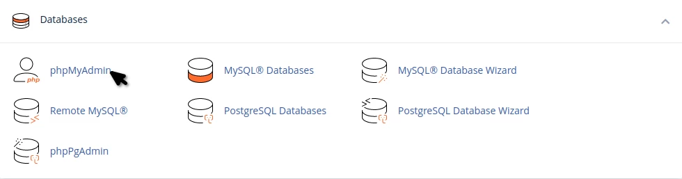 phpMyAdmin databases cPanel